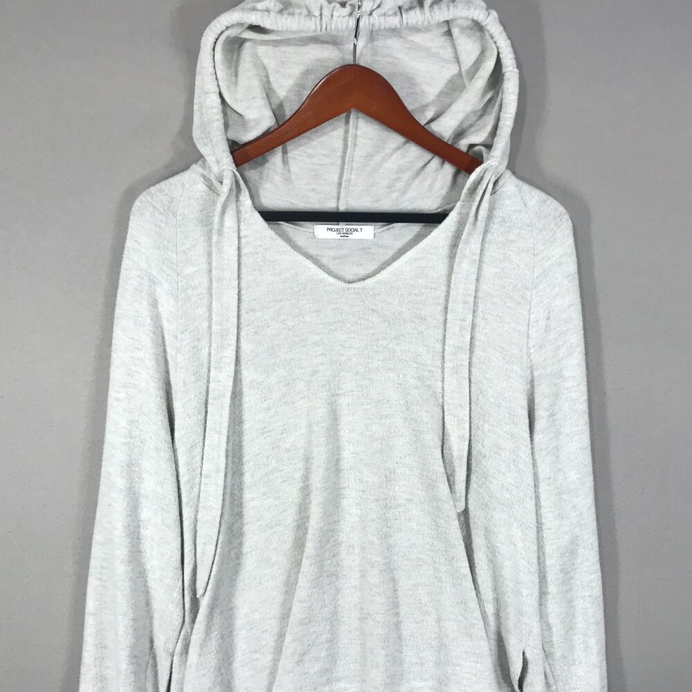 Project Social T Hoodie Sweatshirt Women's Medium Gray Pullover V-Neck Arm Slit